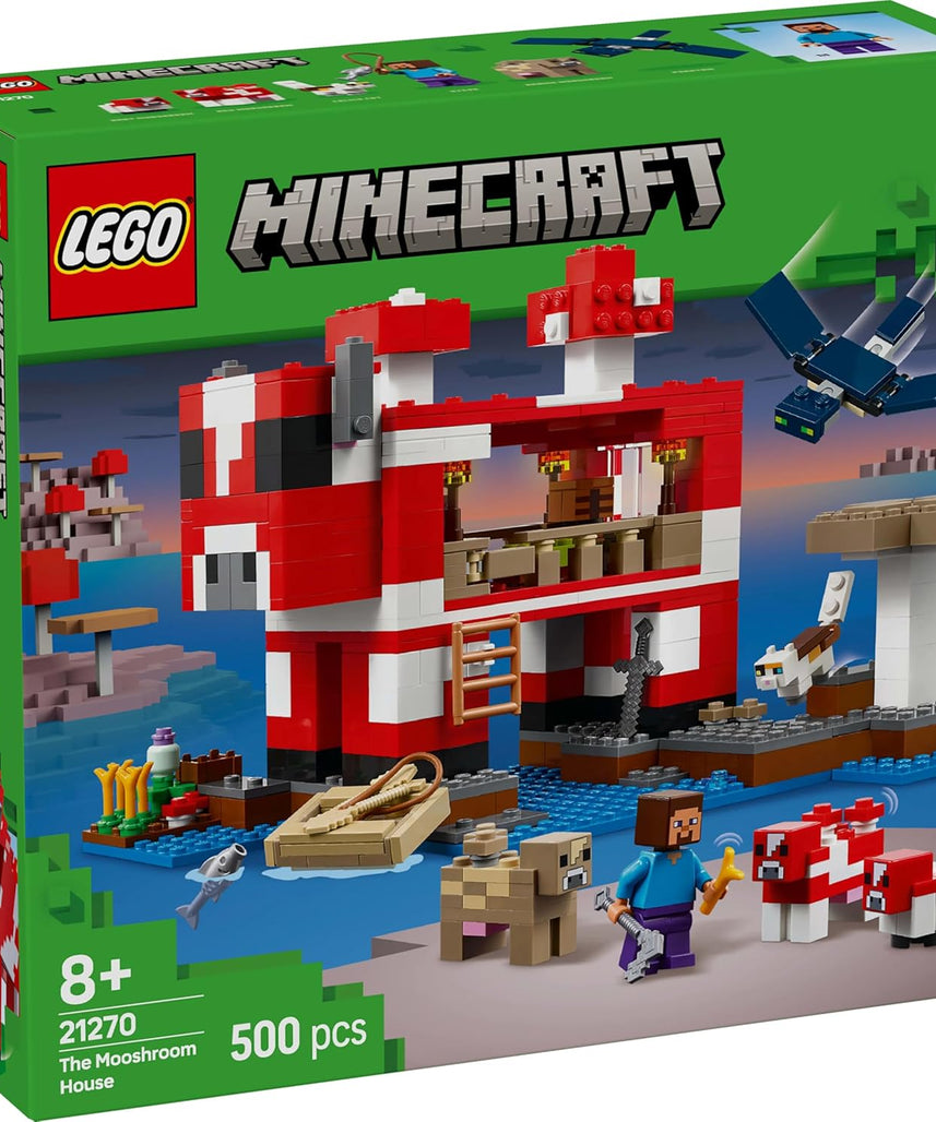 LEGO Minecraft The Mooshroom House Toy - Building Set incl. a Steve Figure, Mobs, a Crafting Table and Farm - Ramadan Gift for 8+ Year Old Girls & - Boys 21270