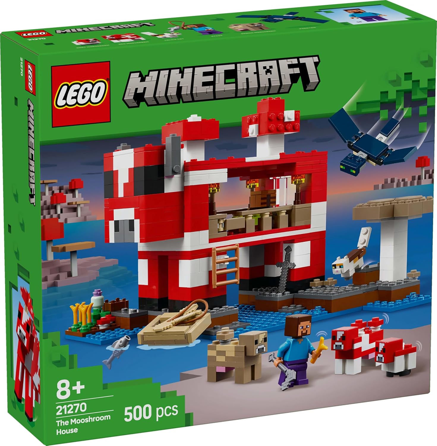 LEGO Minecraft The Mooshroom House Toy - Building Set incl. a Steve Figure, Mobs, a Crafting Table and Farm - Ramadan Gift for 8+ Year Old Girls & - Boys 21270