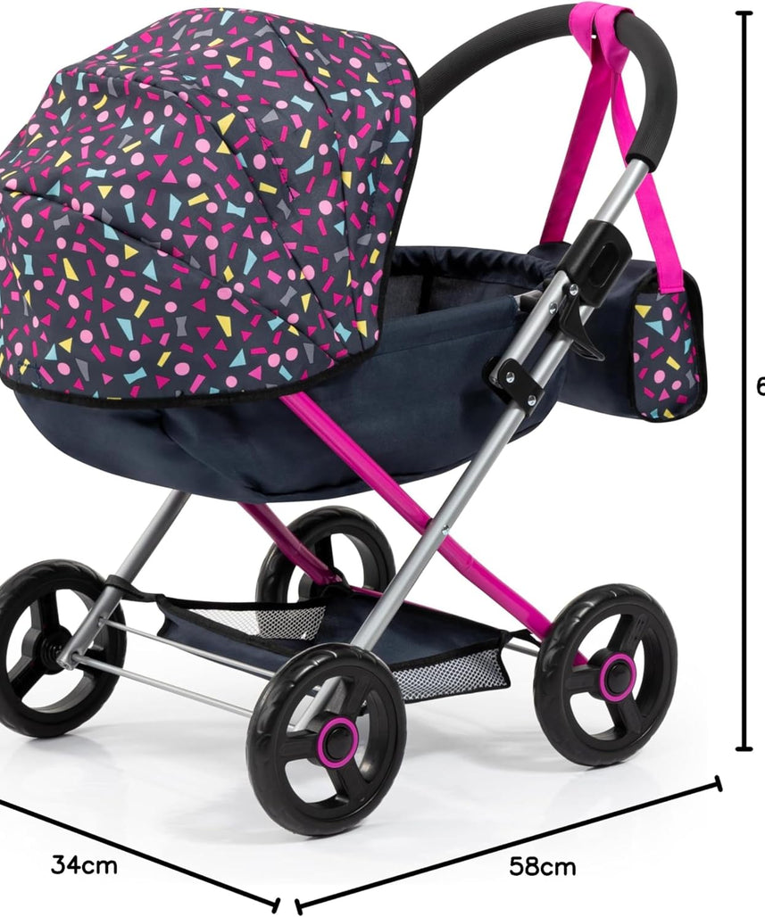 Bayer Pram Set Smarty for 46cm Dolls, Foldable Doll Stroller with Blanket, Pillow, and Integrated Basket, Role Play Toy for Kids, 3Y+ Years