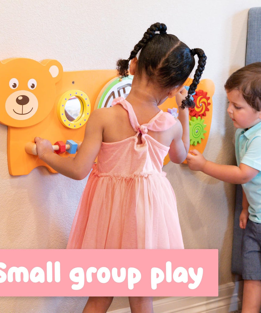 لوحة أنشطة الدب فيجا، لعبة حائط خشبية من مونتيسوري، لوحة تعلم حسية لتنمية المهارات الحركية والدماغية، لعبة تعليمية صديقة للبيئة وموفرة للمساحة، للأولاد والبنات من عمر 18 شهرًا فما فوق