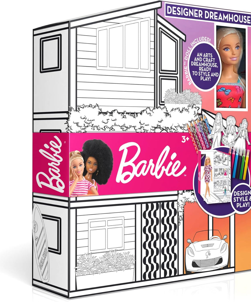 Barbie Designer Dreamhouse With Doll, Creative Arts and Craft Playset, Includes Paper Dolls Colouring Pencils and Felt Tips, Design Style and Play Activity for Kids, No Assembly Needed, Model BRB 5687