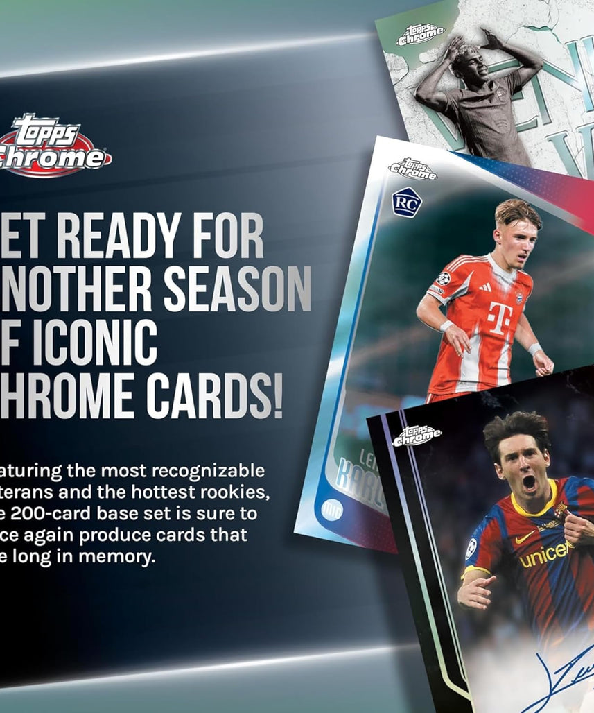 Topps UEFA Club Competitions Chrome 2025/26 Hanger Pack Trading Cards, 15 Cards Per Pack, Exclusive Pulsar Parallels, Autograph Chase Cards, Official UEFA Football Collectibles