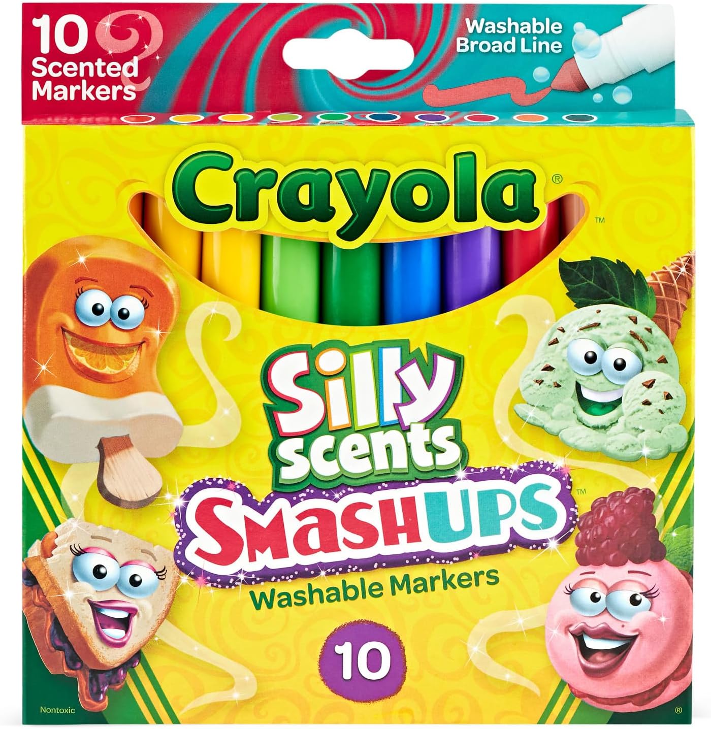 CRAYOLA 10 Ct Silly Scents Smash Ups, Broad Line Washable Markers