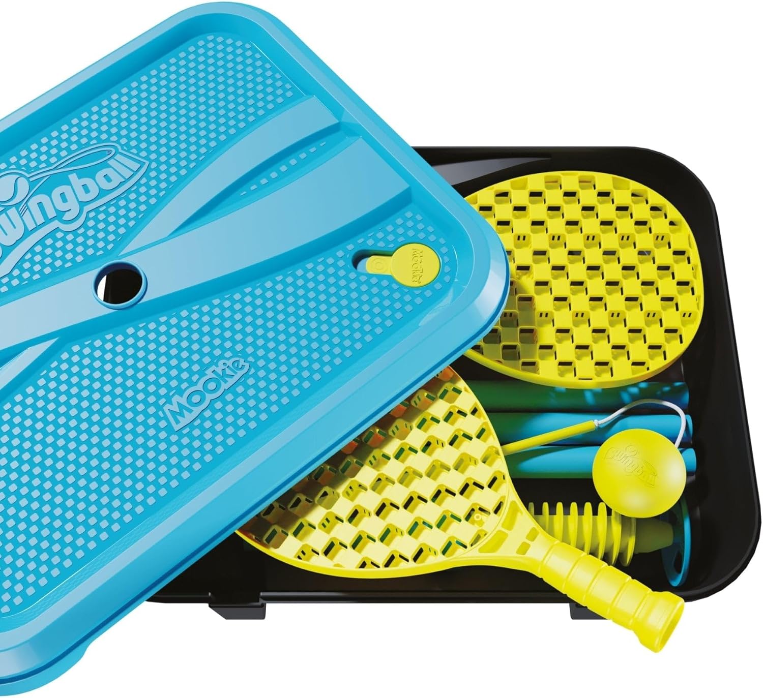 Mookie Swingball Lite All Surface with Adjustable Height to 1.4m, Two Checker Bats and Rubber Tennis Ball, Outdoor Active Play Game for Kids, 3Y+ Years