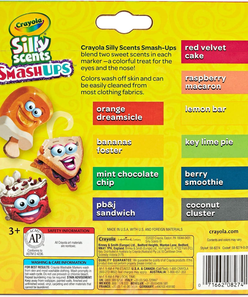 CRAYOLA 10 Ct Silly Scents Smash Ups, Broad Line Washable Markers