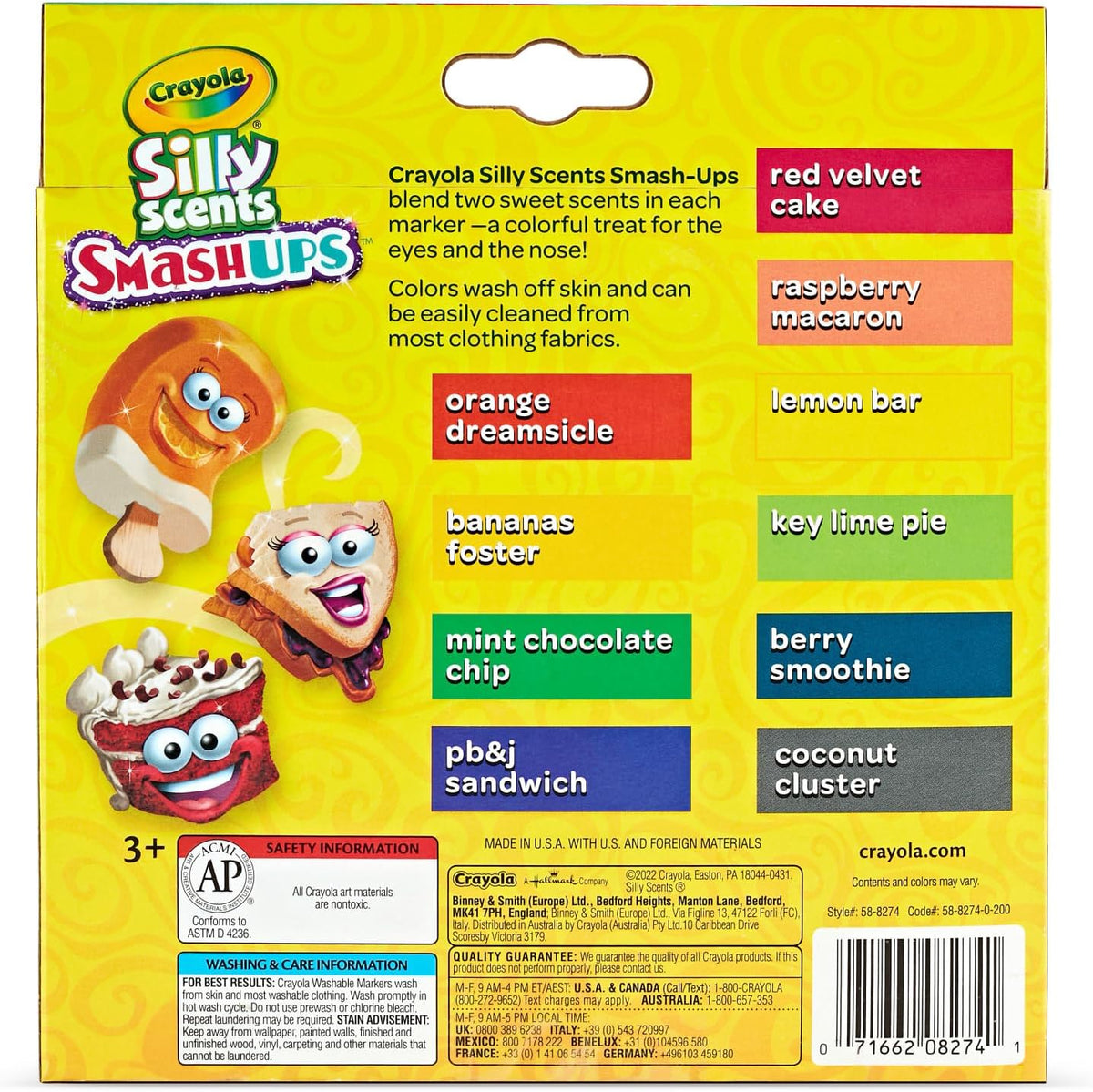 CRAYOLA 10 Ct Silly Scents Smash Ups, Broad Line Washable Markers