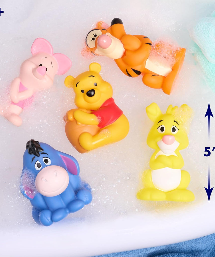 Disney Winnie the Pooh Bath Caddy, 6-pieces, 5 Bath Toy Figures Sealed for Safety, Attaches to Wall, Bath Toy for Fans, Girls, Boys, Kids, Ages 3 and Up