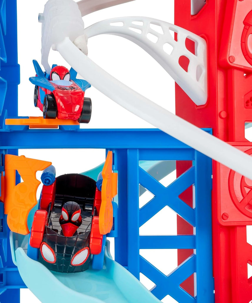 Spidey N Friends Construction Zone Chaos Track Set, Deluxe 2-Foot High Race Track Features Zip Line, Action Zones, & 2 Separate Tracks with Two 3-Inch Vehicles, Kids Toys, Gift, Playset, 3 Years+
