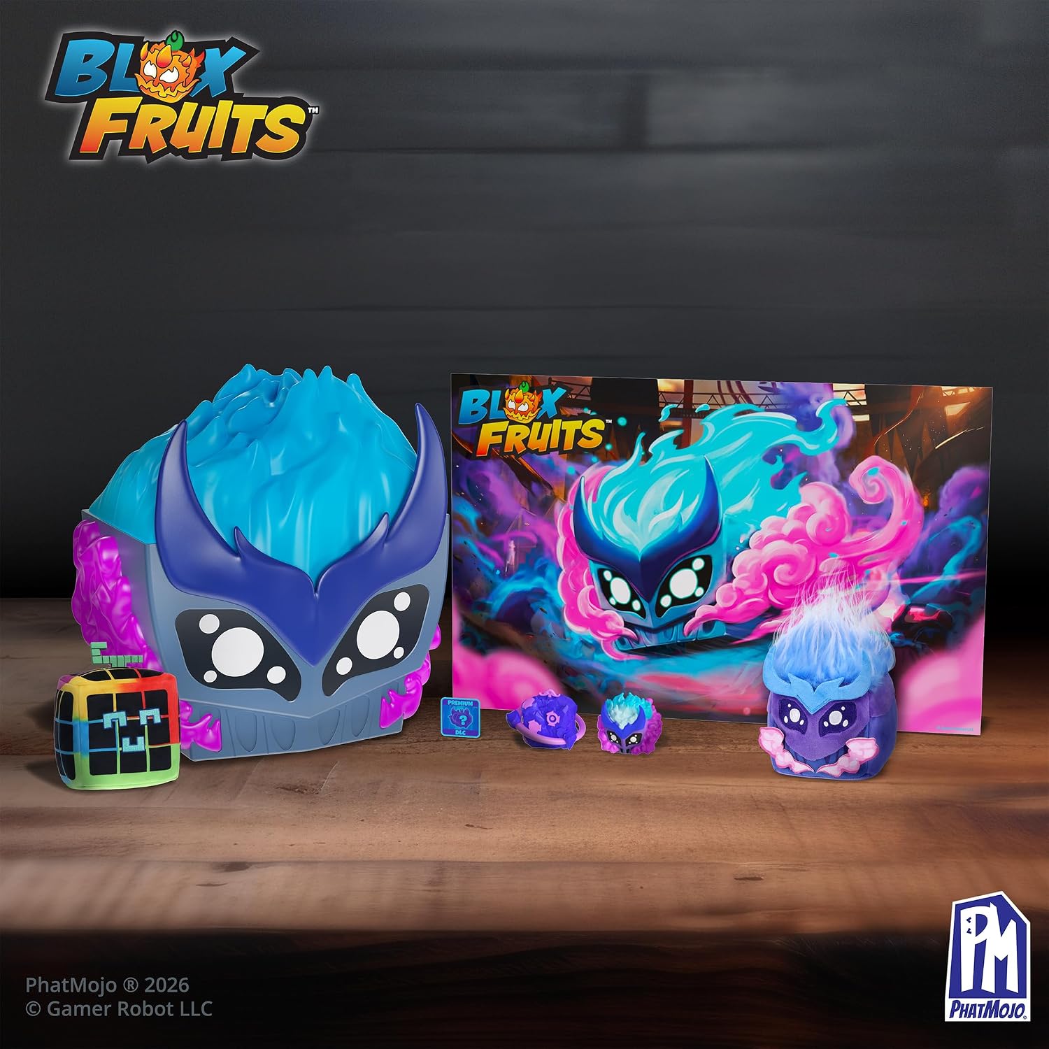Blox Fruits Gas Collector Bundle, Gas Fruit Storage Case with 2 Minifigures, 2 Soft 4-Inch Plush Characters, Collector Poster and Premium DLC Code, Official Blox Fruits Merchandise, 6+ Years