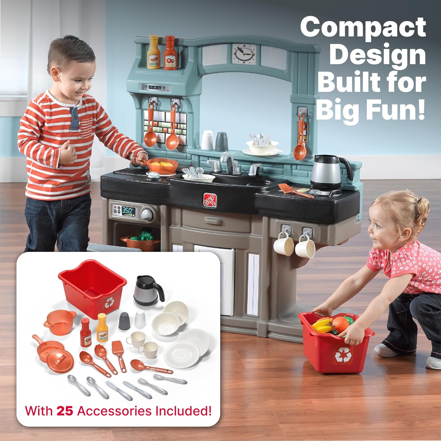 Step2 Best Chefs Kitchen Refresh, Interactive Roleplay Kitchen Set with Lights Sounds Accessories, Pretend Cooking Toy for Kids Boys and Girls Age 2 to 6, Multicolor