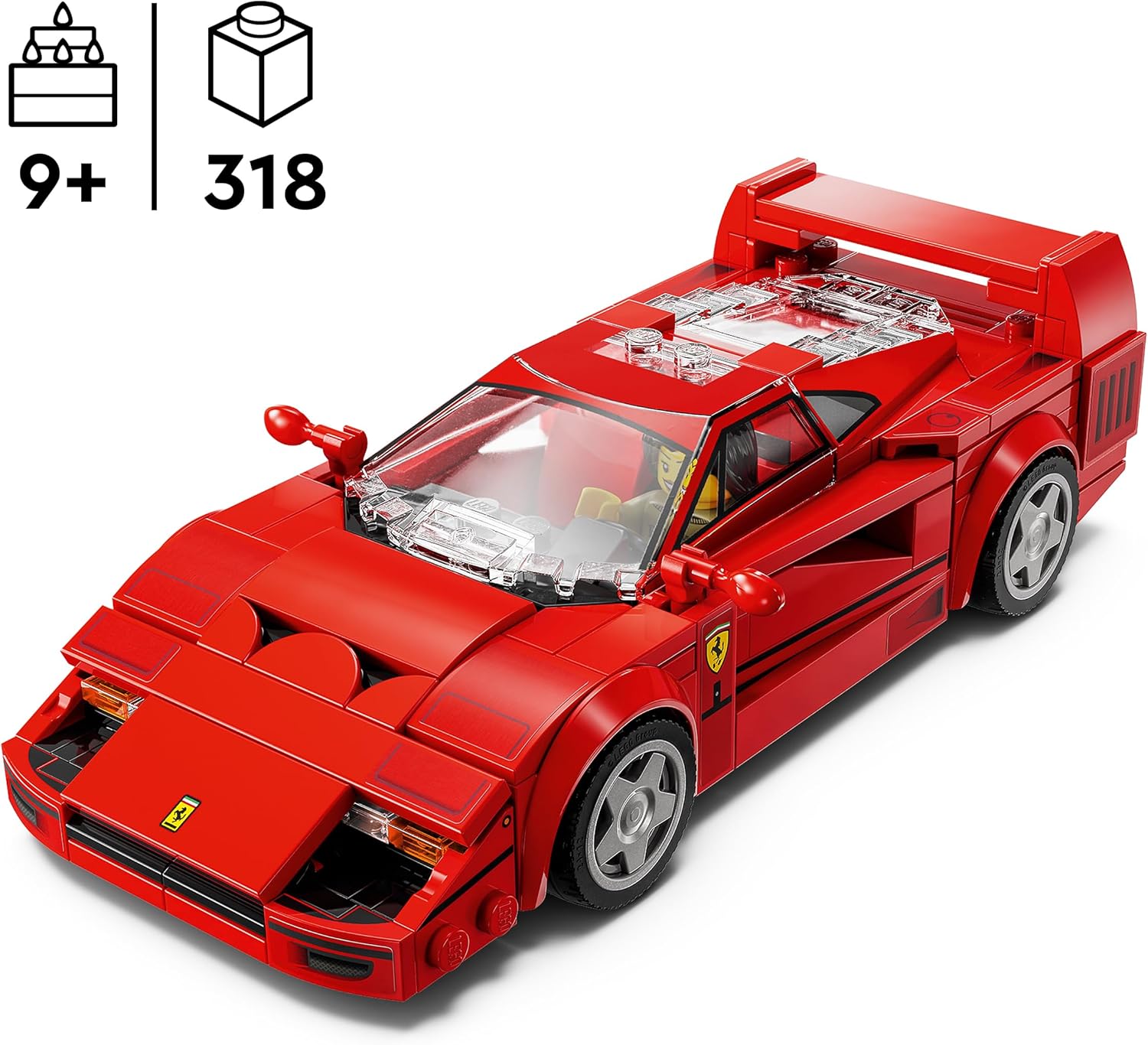 LEGO Speed Champions Ferrari F40 Supercar Buildable Vehicle, Toy Model Car for 9 Plus Year Old Boys and Girls, with Driver Minifigure, Kids' Bedroom Decoration, Gift Idea 76934