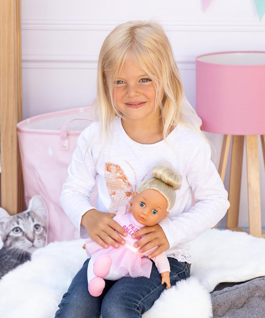 Bayer Design Prima Ballerina Doll 33cm Soft Body with Music, Blonde Hair Bun, Pink Tutu Dress, Battery Operated Musical Doll for Pretend Play, 18M+ Months