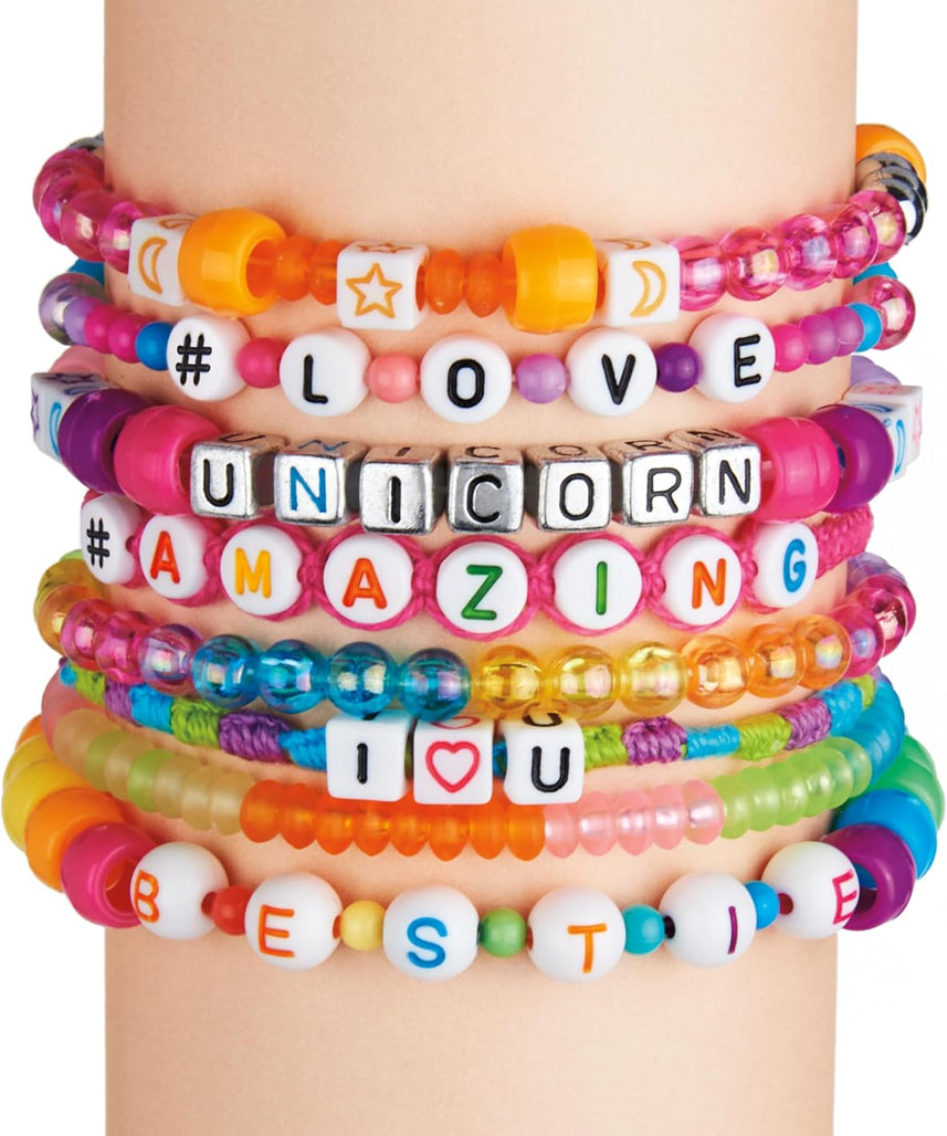 Cra-Z-Art Shimmer N Sparkle ABC Bead Bracelet Kit with 700+ Alphabet & Fashion Beads, Cords, Charms for Girls & DIY Jewelry Craft Set for Kids- Create Personalized Name Bracelets & Accessories