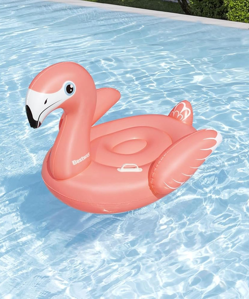 Bestway Rider Fancy Flamingo 138X107cm, Outdoor & Indoor Relaxation & Play, Pool Ride-On Floats, Vivid Bright Graphics, Heavy-duty Handles, Water Play, Easy to Inflate & Deflate