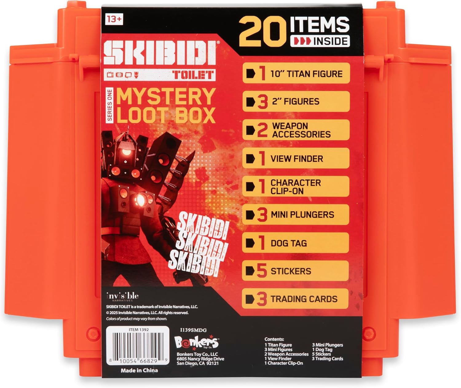 Skibidi Toilet Giant Mystery Loot Box, Official Mystery Surprise Box with 20 Collectible Items, Exclusive 10 Inch Titan Figure for Kids 13+