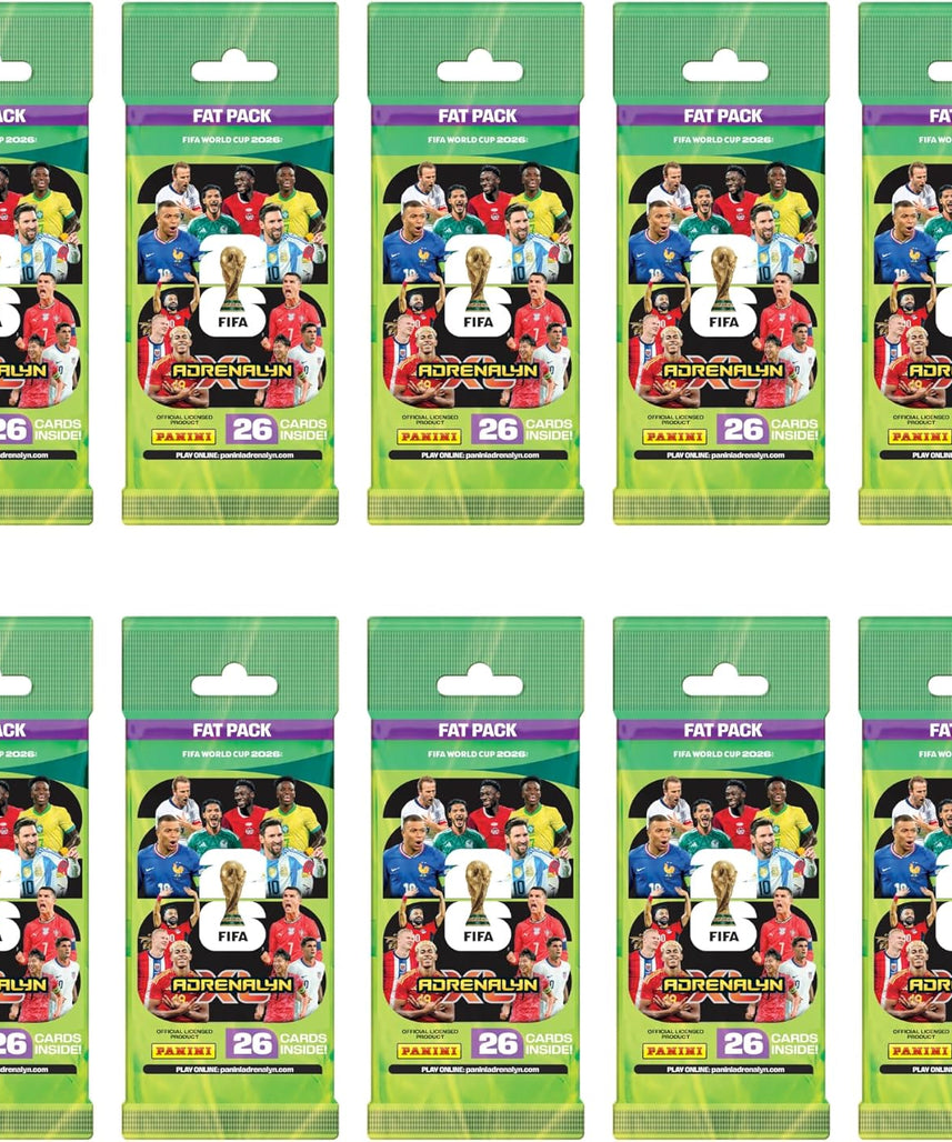 Panini FIFA World Cup 2026 Adrenalyn XL Fat Pack Trading Cards, 26 Cards Per Pack No Duplicates Inside, Official Football Collectible Cards, Single Pack or Box Option, Age 6+