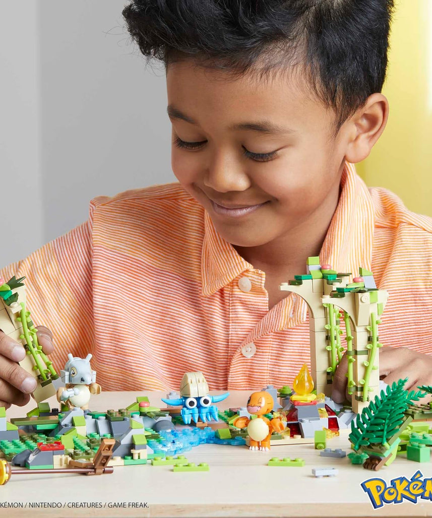 مجموعة بناء أطلال غابة بوكيمون ميجا، شخصيات كيوبون، تشارماندر، أومانايت، 464 قطعة، أطلال قديمة متصلة، متوافقة مع مجموعات بناء أخرى، هدية لعبة للأولاد والبنات، من عمر 7 سنوات فما فوق 