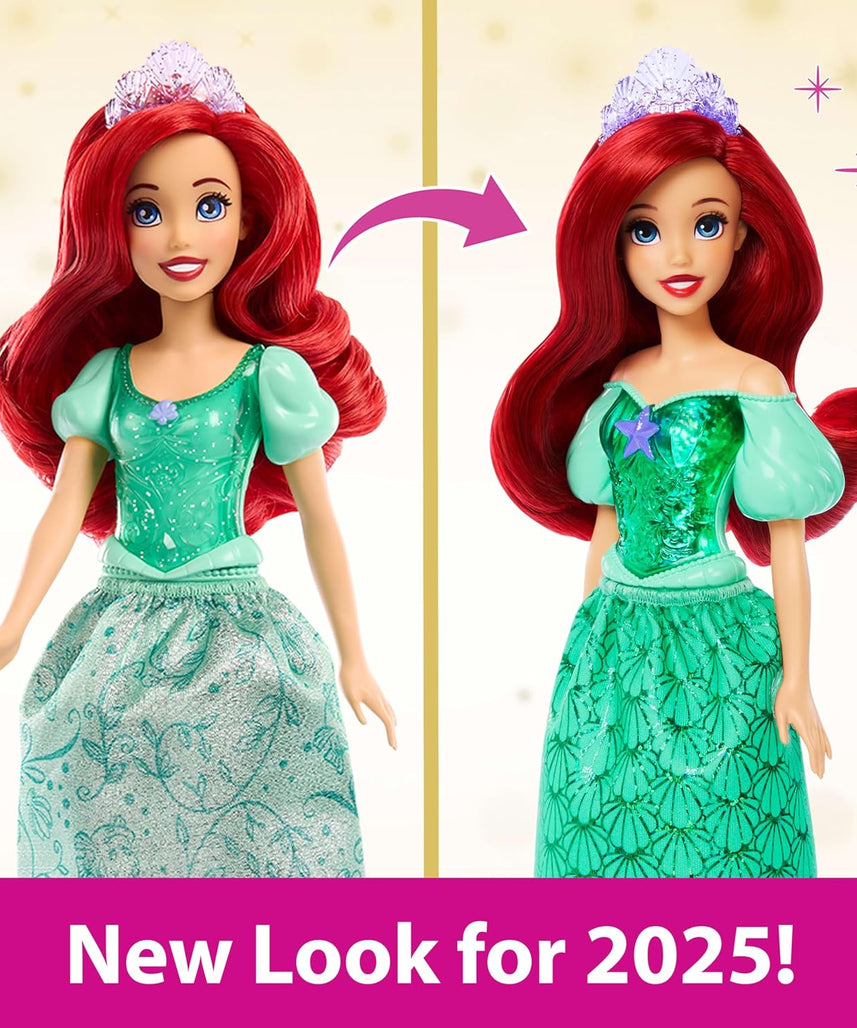 Disney Princess Ariel Doll, Posable Fashion Doll with Long Hair, Removable Skirt, Tiara and Shoes, Kids 3+