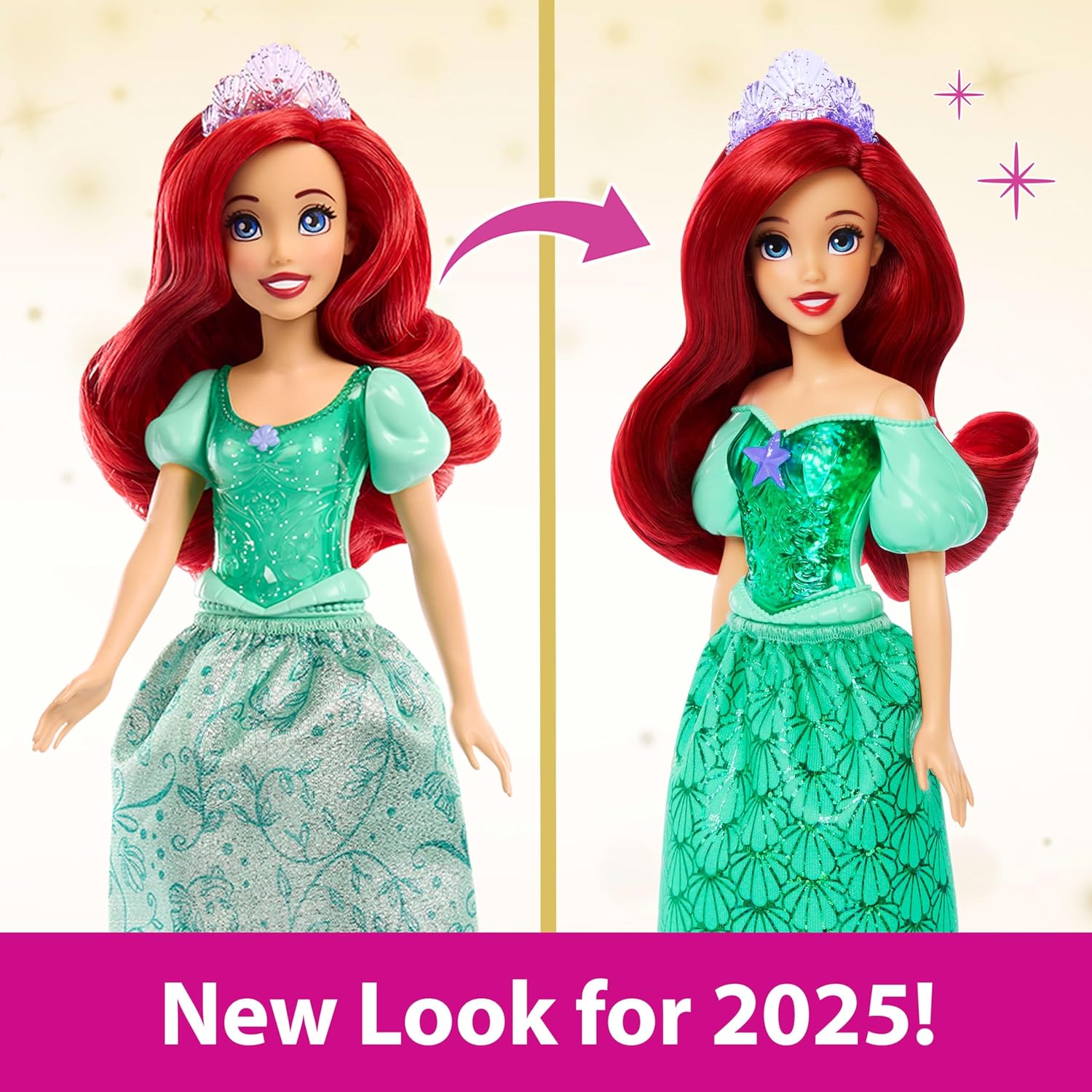 Disney Princess Ariel Doll, Posable Fashion Doll with Long Hair, Removable Skirt, Tiara and Shoes, Kids 3+