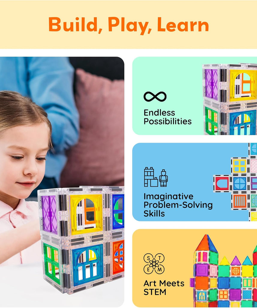 PicassoTiles 30 Piece Window and Door Clip On Magnetic Blocks Magnet Tiles Magnets Building Tile Construction Toy Set STEM Education Toys Learning Kit Stacking Block Playset Boys & Girls Age 3+ PT30