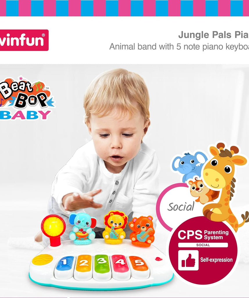 Winfun Jungle Pals Piano Interactive Toy for Kids, Musical Keyboard Baby Toy with Animal Sounds and Light Up Features, Early Learning Music Toy for 12+ Months