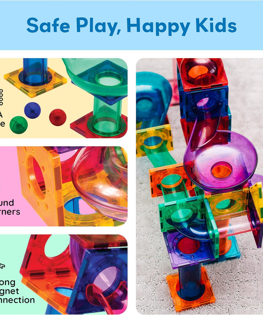 PicassoTiles Marble Run 100 Piece Magnetic Tile Race Track Toy Play Set STEM Building & Learning Educational Magnet Construction Child Brain Development Kit Boys Girls Age 3 4 5 6 7 8+ Years Old Toys