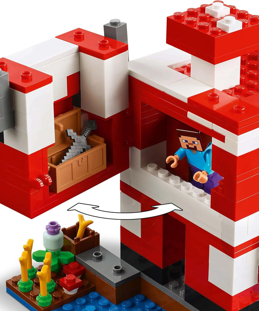 LEGO Minecraft The Mooshroom House Toy - Building Set incl. a Steve Figure, Mobs, a Crafting Table and Farm - Ramadan Gift for 8+ Year Old Girls & - Boys 21270