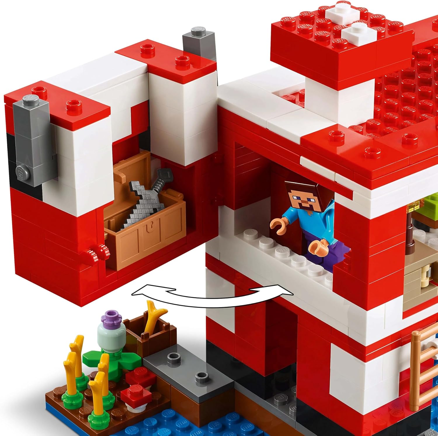 LEGO Minecraft The Mooshroom House Toy - Building Set incl. a Steve Figure, Mobs, a Crafting Table and Farm - Ramadan Gift for 8+ Year Old Girls & - Boys 21270