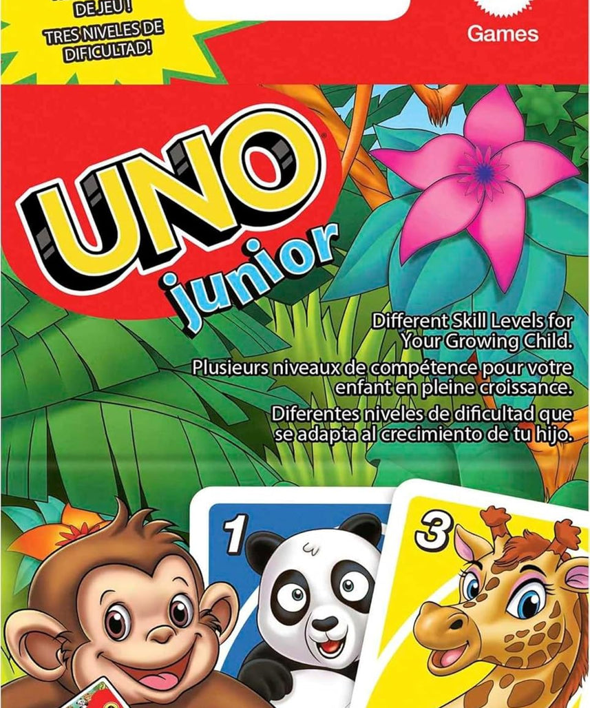 Mattel Games UNO Junior Card Game for Kids with Simple Rules, Levels of Play and Animal Matching for 2-4 Players