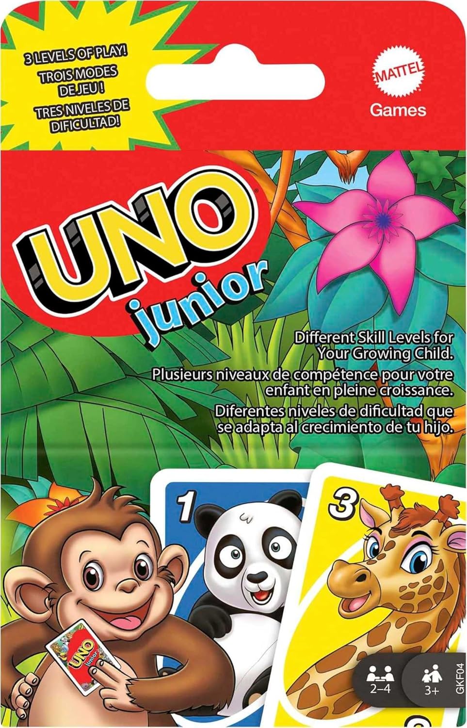 Mattel Games UNO Junior Card Game for Kids with Simple Rules, Levels of Play and Animal Matching for 2-4 Players