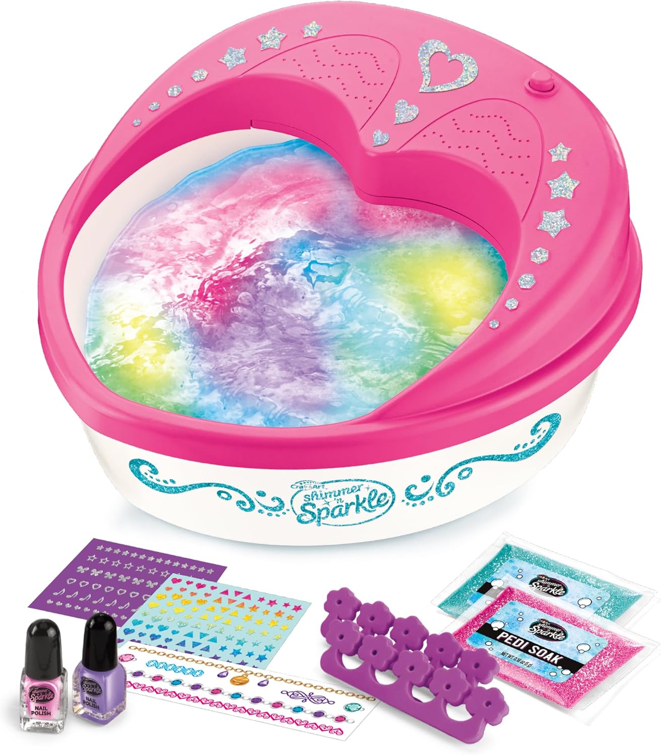 Shimmer N Sparkle Light Up 5-in-1 Light-Up Super Spa Salon, At-Home Pedicure Kit with Color-Changing Light Effects, Salon-Style Foot Spa for Kids & Adults