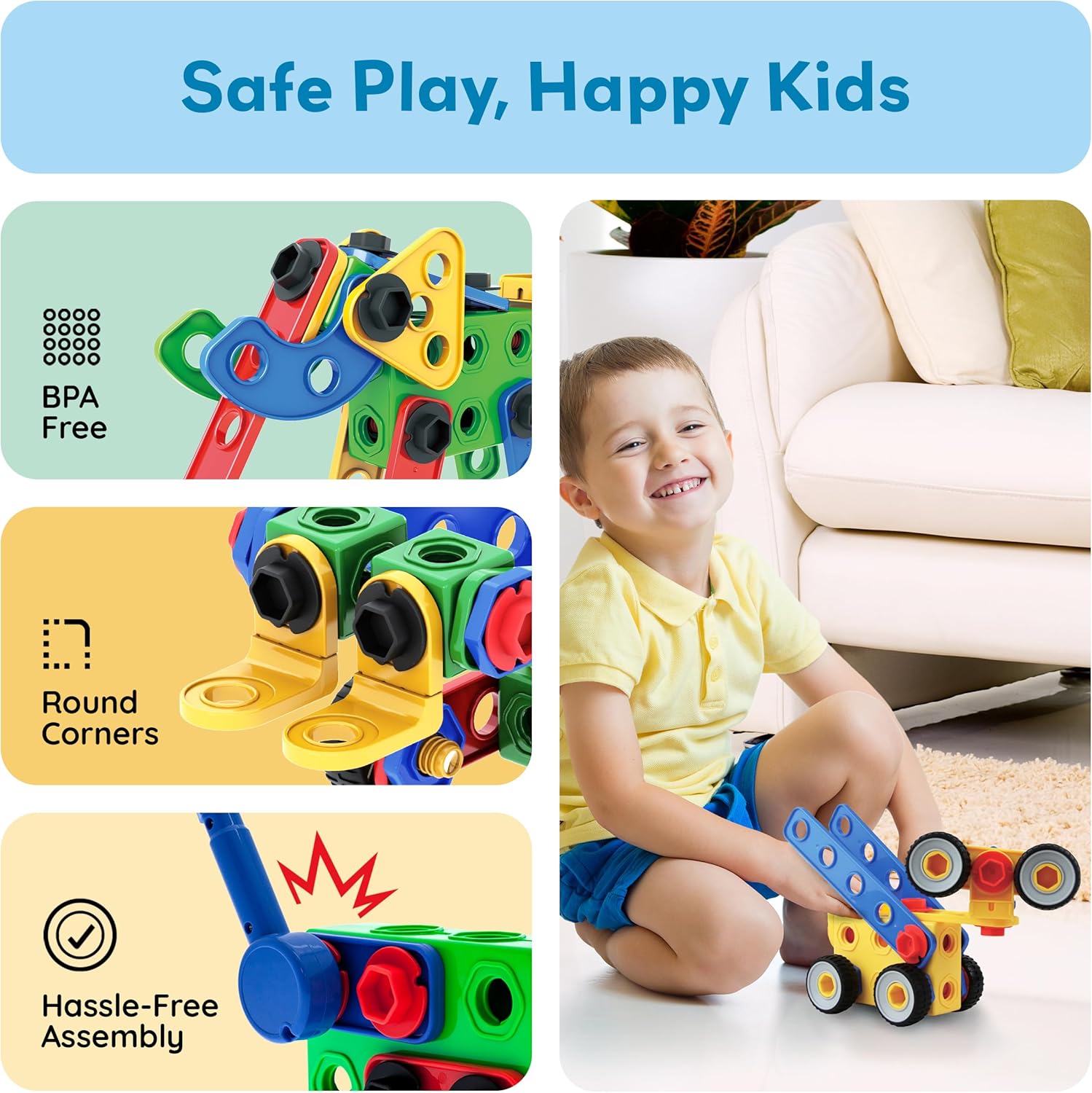 PicassoTiles STEM Learning Toys 152 Piece Building Block Set Kid Toy Construction Engineering Kit Educational Blocks w/Idea Book Design Guide, Storage Carry Box, Power Drill, Ratchet, Age 3+ PTN152