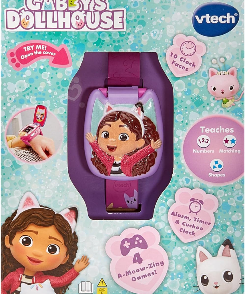VTech - Gabby’s Dollhouse Time to Get Tiny Watch - Multicolour | includes 10 digital clock faces featuring Gabby and her kitty friends, a stopwatch| Suitable ages 3 + up