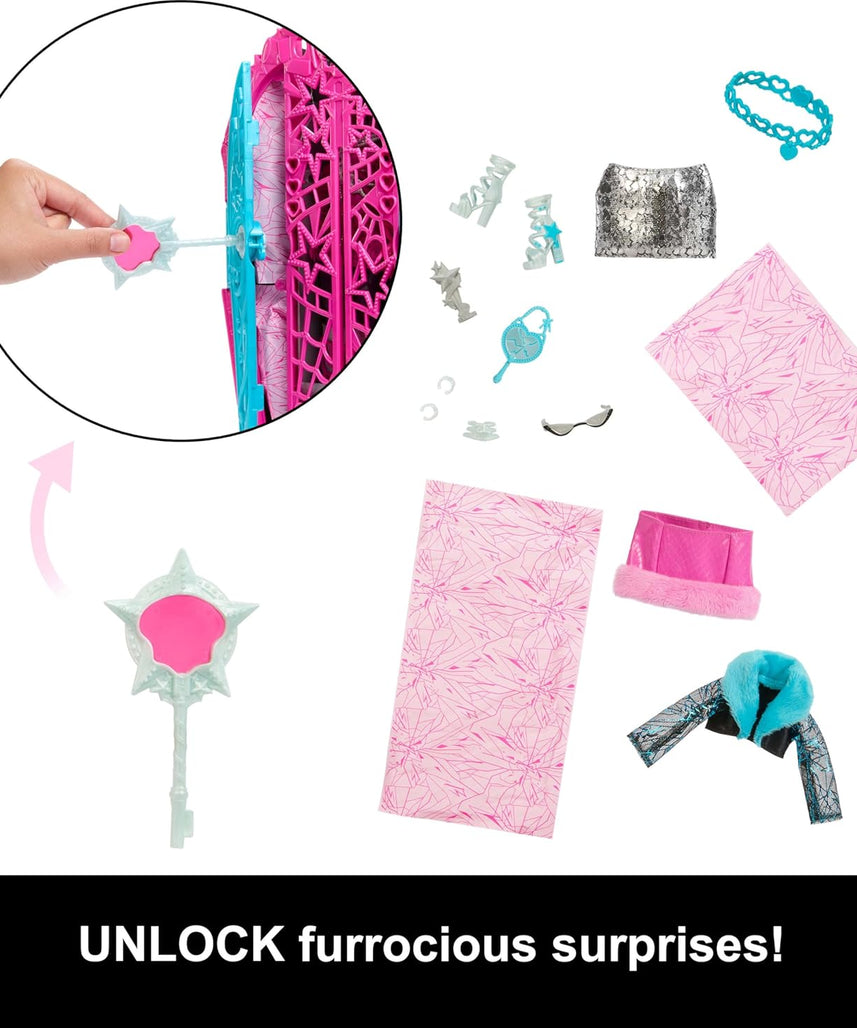 Monster High Skulltimate Secrets Hauntlywood Mysteries Catty Noir Doll and Accessories Set with Wardrobe and 19+ Glamorous Surprises Including Doll Clothes, JBG82