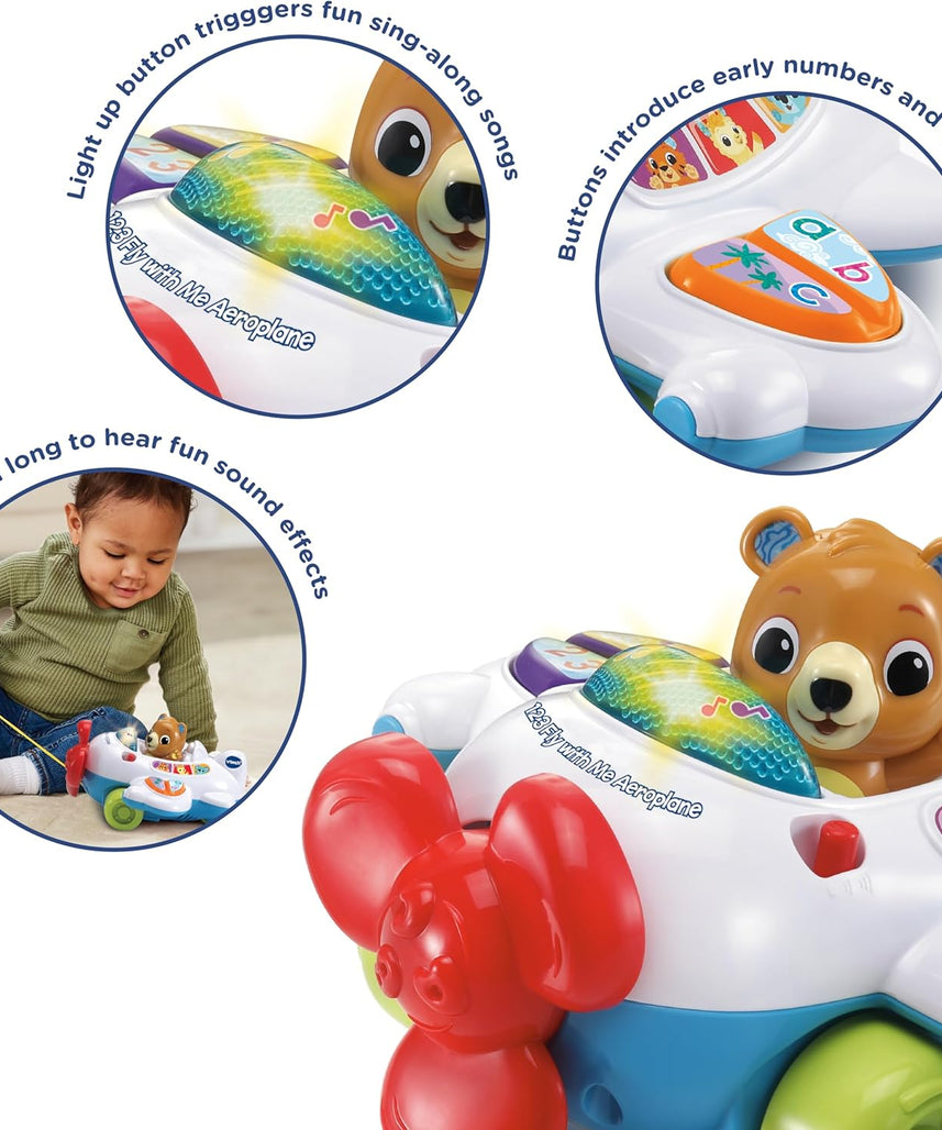 VTech 123 Fly with Me Airplane Musical Learning Toy with Lights Sounds Pull Along Captain Bear Multicolour 9m+
