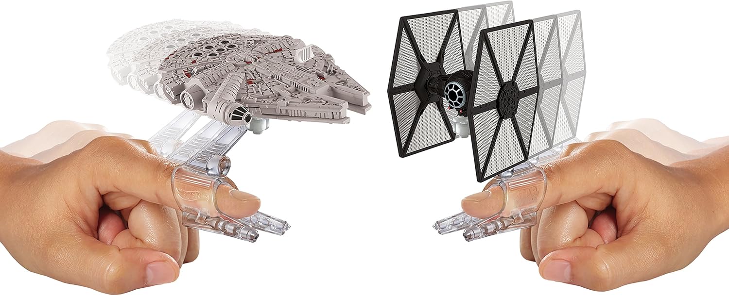 Hot Wheels Star Wars The Force Awakens TIE Fighter vs Millennium Falcon Die-Cast Starship 2 Pack for Kids 3+