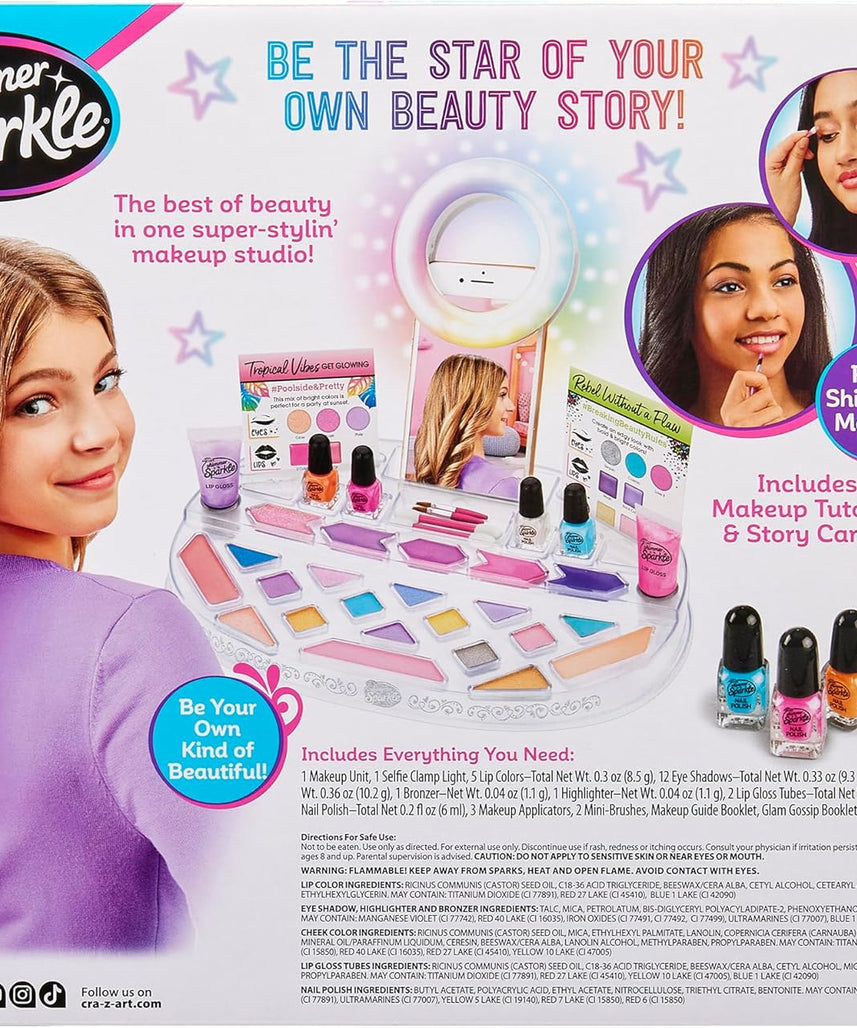 Shimmer N Sparkle Light-Up Beauty Studio, SNS-17346, Selfie Makeup Kit, Phone Holder, USB Charging, Girls Toy