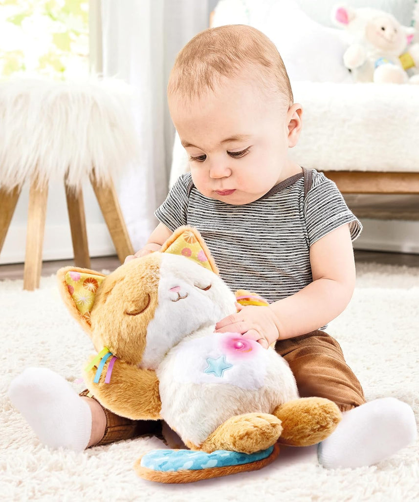 VTech Baby Calming Purrs Kitten Soft Plush Soothing Toy with Breathing Motion, Lights, Melodies, White Noise & Nature Sounds, Interactive Comfort Toy for Babies 0+ Months