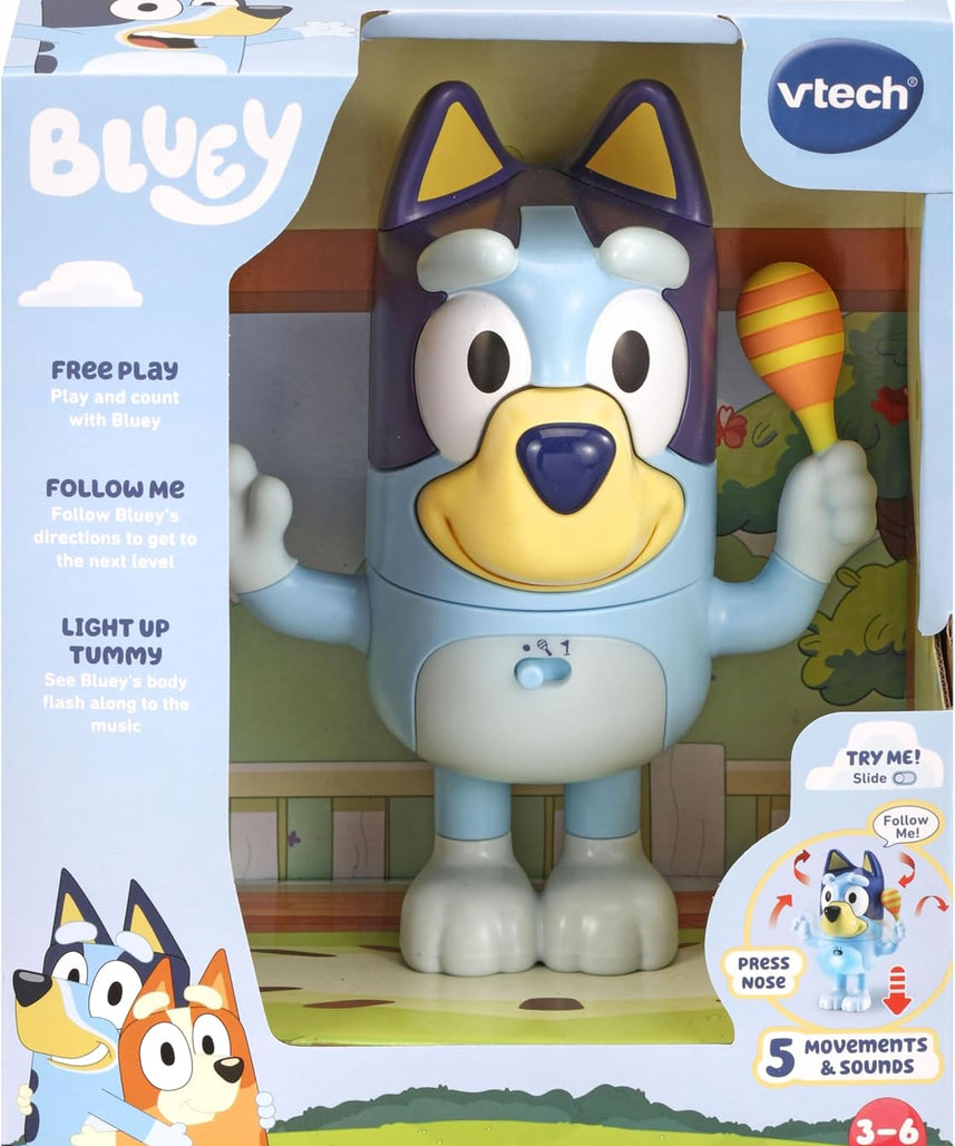VTech Shake It Bluey Interactive Toddler Toy with Music, Sounds and Phrases from TV Show, Educational Play, Follow Me Memory Game, Motor Skill Development, Learning Toy, Ideal Gift for Kids Ages 3-5, Blue