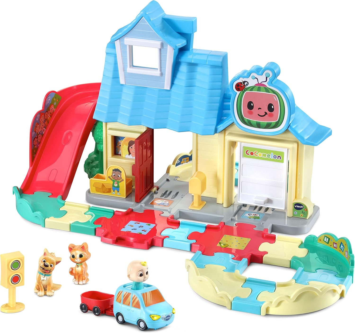 VTech CoComelon Go! Go! Smart Wheels JJ’s House Track Set, Interactive Songs & SmartPoint, Ages 1.5 – 5 Years