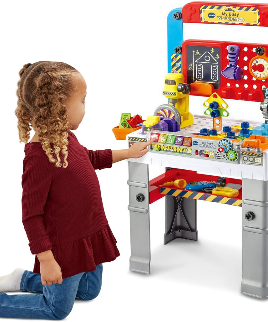 VTech My Busy Workbench, Interactive Toddler Toy, Pretend Play Tools, 100+ Pieces, Lights, Music & Sounds, Kids Gifts 3, 4, 5 + Years, English Version