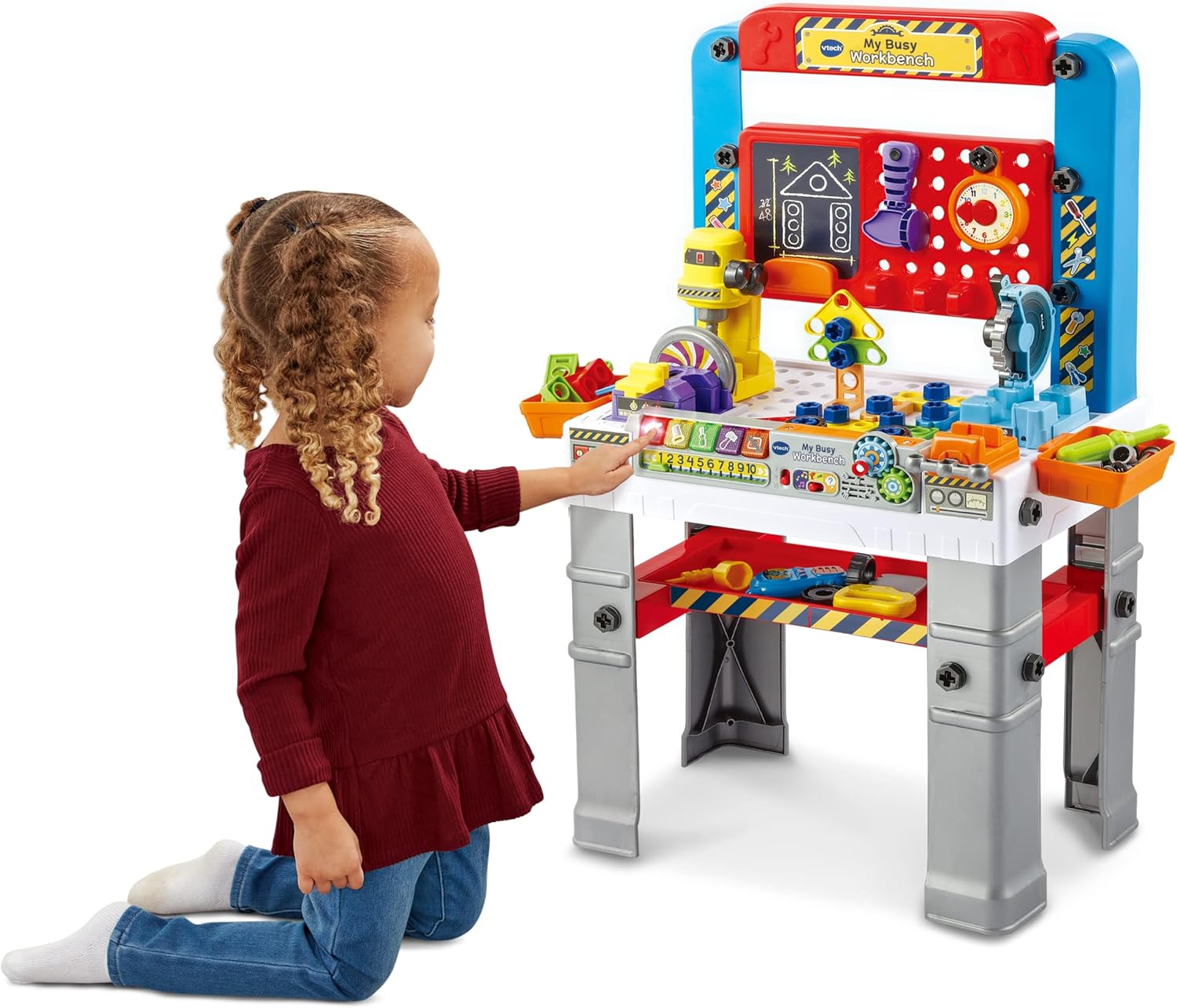 VTech My Busy Workbench, Interactive Toddler Toy, Pretend Play Tools, 100+ Pieces, Lights, Music & Sounds, Kids Gifts 3, 4, 5 + Years, English Version
