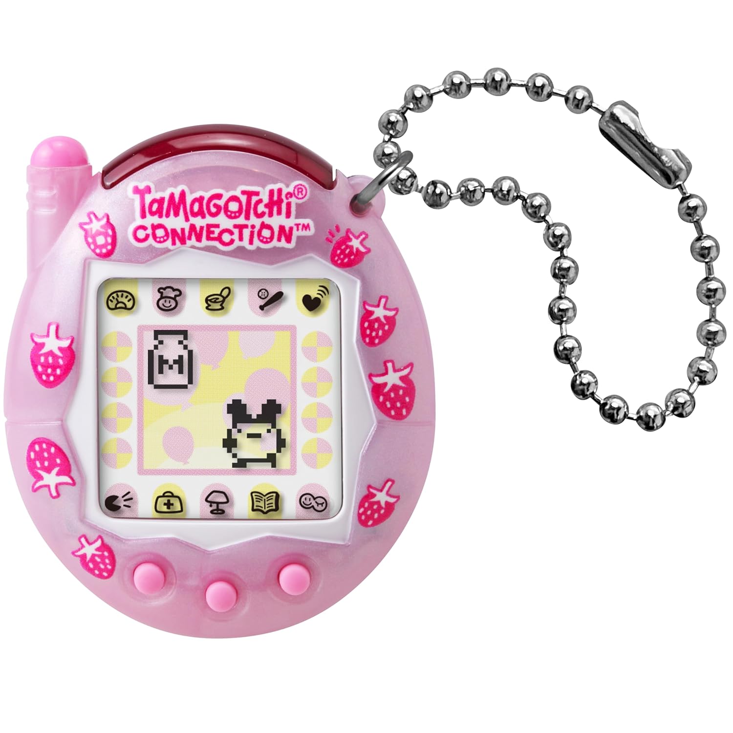 Tamagotchi Connection Strawberry Pearl Milk|Tamagotchi Original Cyber Pet 90s Adults and Kids Toy with Chain | Retro Virtual Pets are Great Boys and Girls Toys or Gifts for Ages 6+