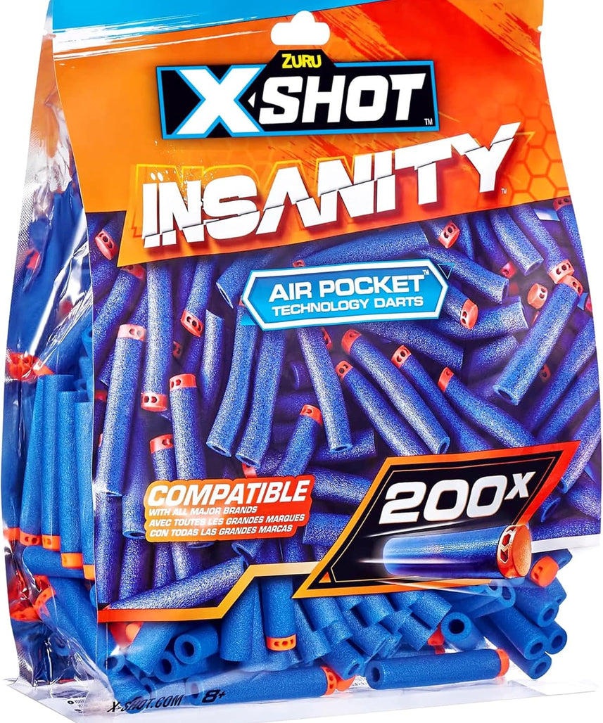 X-Shot Insanity 200 Foam Dart Refill Pack with Air Pocket Technology, Compatible with X-Shot and Other Foam Blasters, Outdoor Toy Ammo for Kids Age 8 and Up