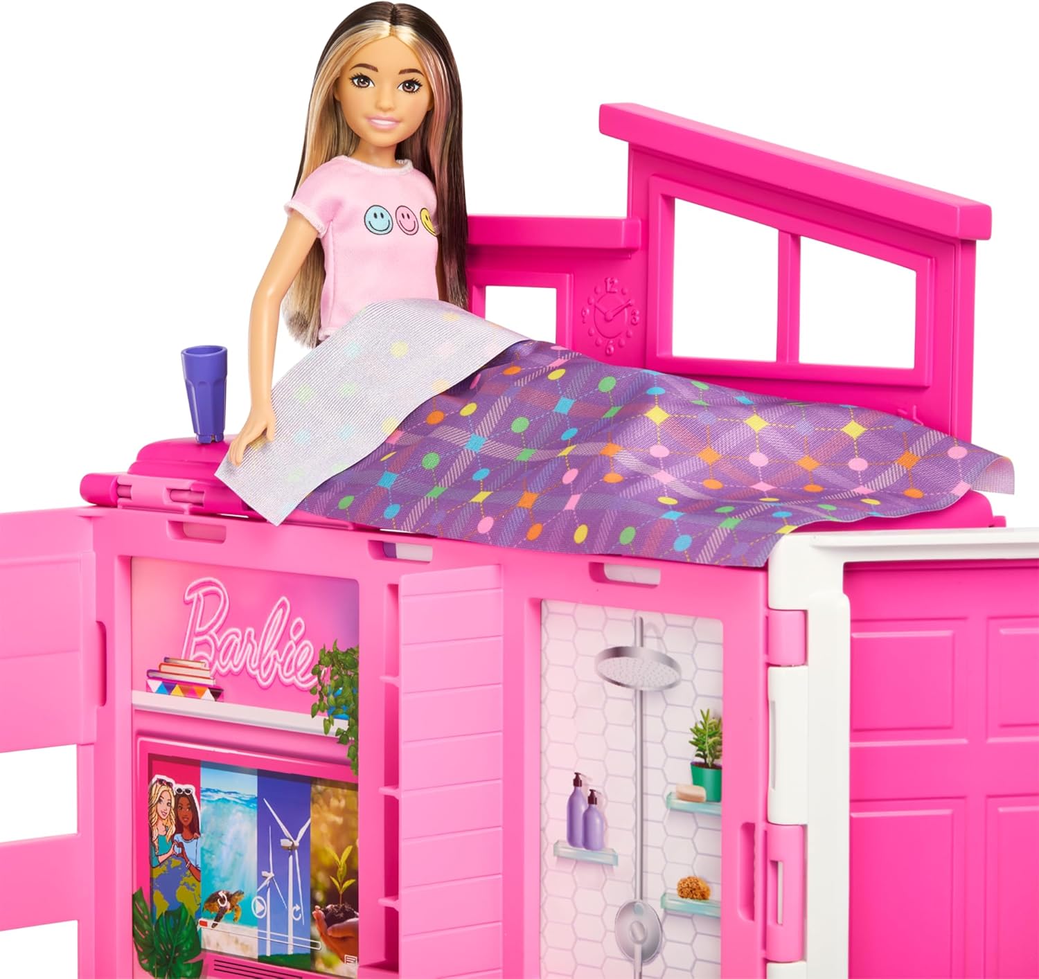 Barbie Getaway Doll House with Barbie Doll, 4 Play Areas and 11 Decor Accessories, Age 3+