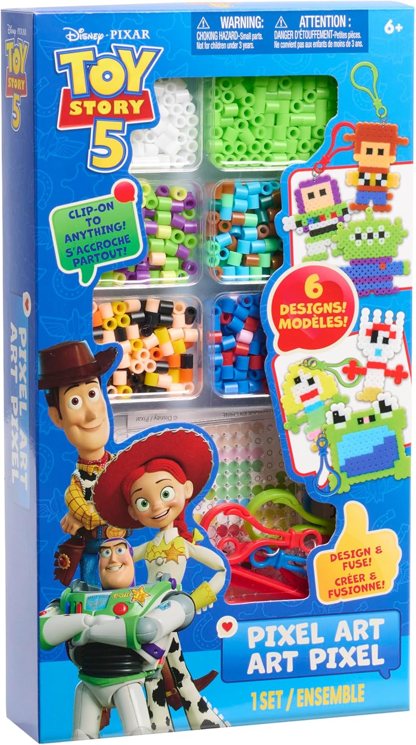 Disney Pixar Toy Story 5 Pixel Art DIY Craft Kit for Kids, 800 Fuse Beads Activity Set with Character Bag Clips, Creative Arts and Crafts Toy Ages 6+
