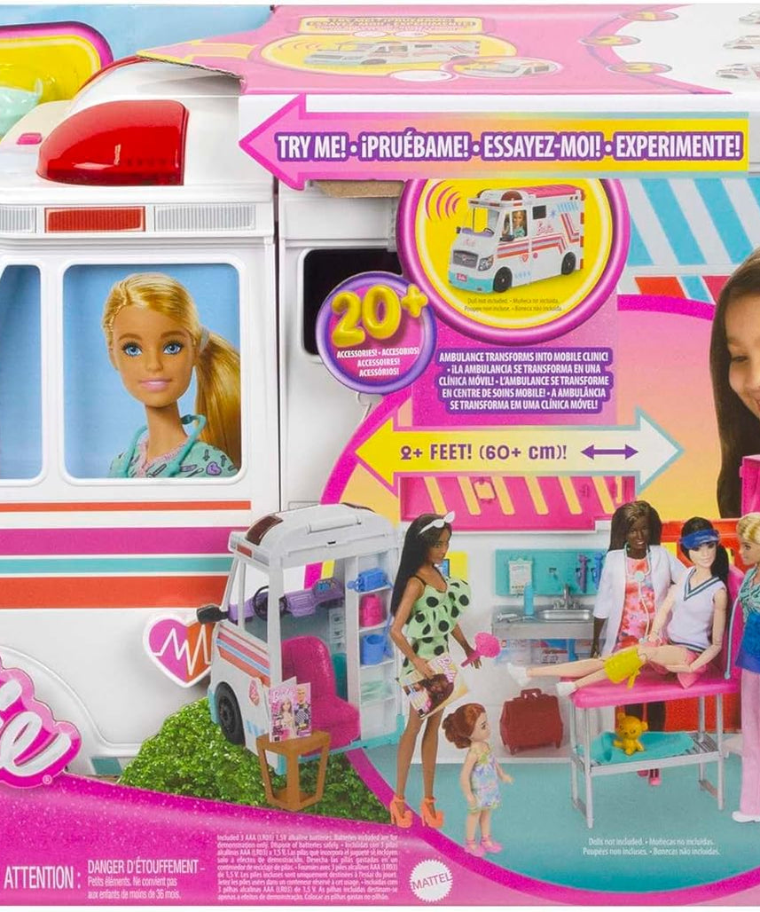 Barbie Toys, Transforming Ambulance and Clinic Playset, 20+ Accessories, Care Clinic