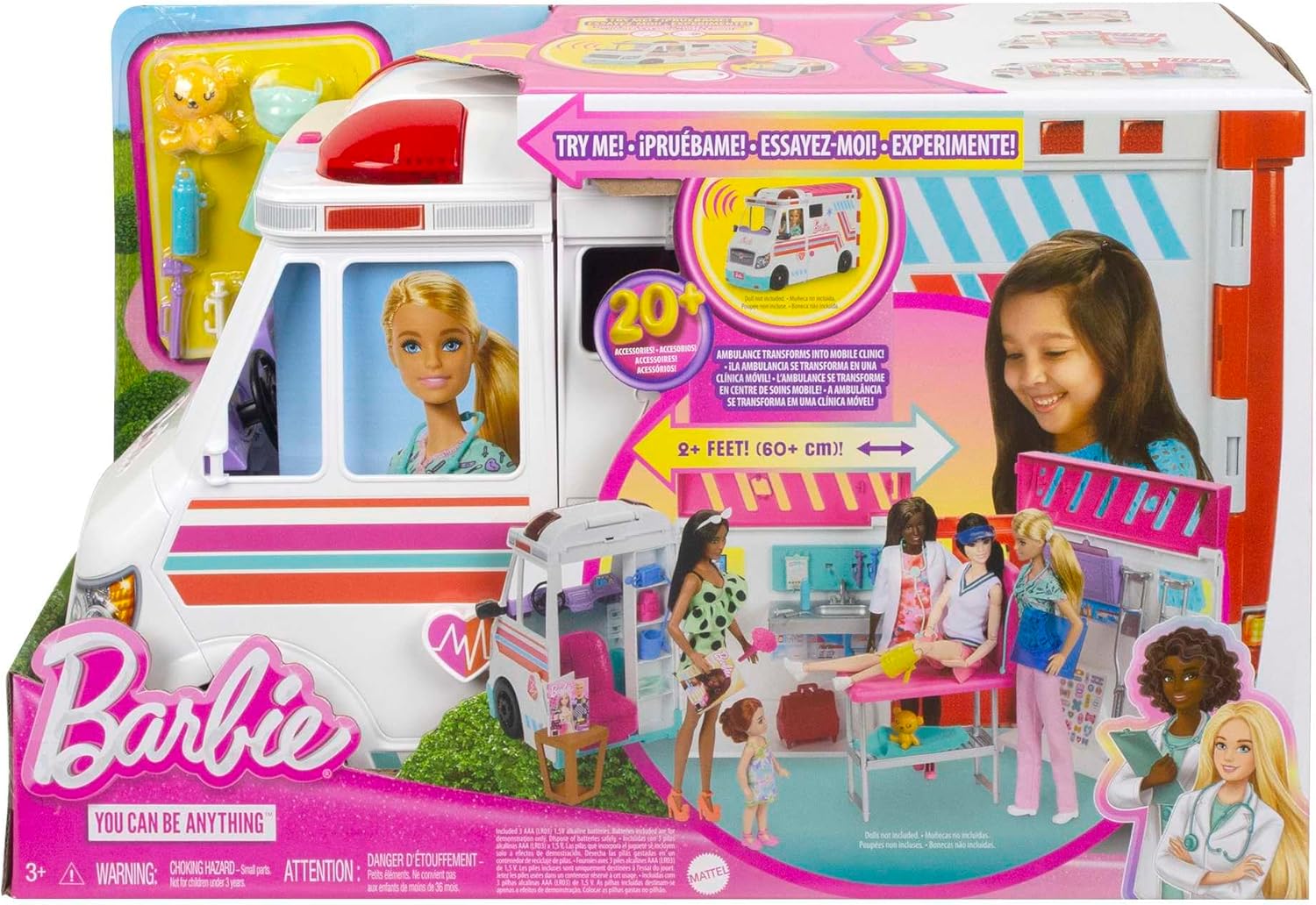 Barbie Toys, Transforming Ambulance and Clinic Playset, 20+ Accessories, Care Clinic