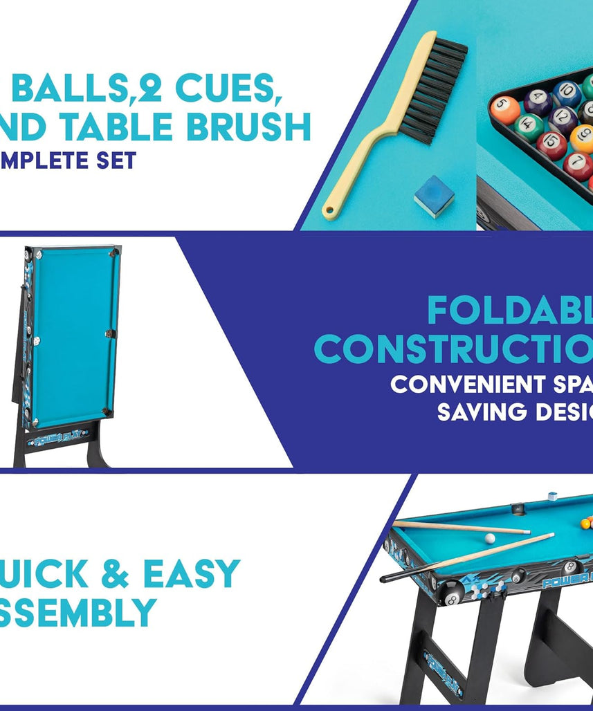 Powerplay 3ft Folding Pool Table Game, Mini Pool Table for Kids and Adults, Compact Wooden Snooker Table, Portable Design with Easy Storage, Indoor Game Table for Boys and Girls 5 Years+