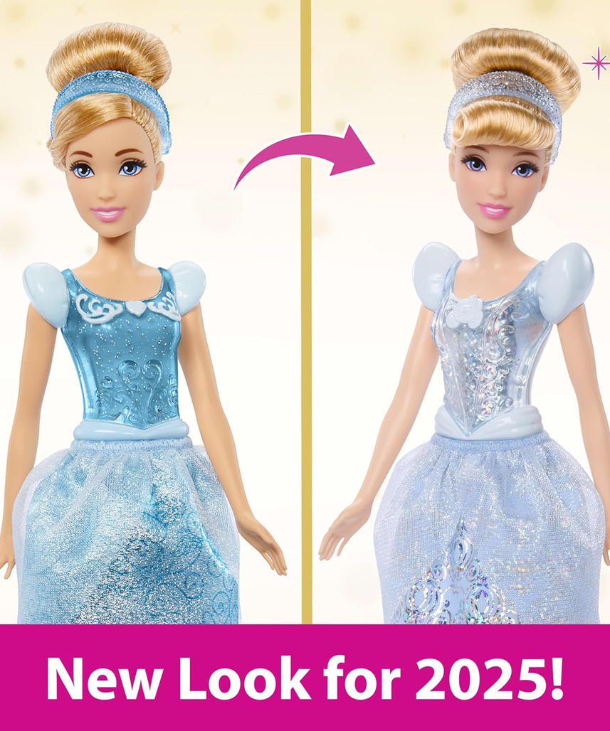 Mattel Disney Princess Cinderella Doll, Posable Fashion Doll with Removable Skirt, Shoes and Tiara, Brushable Hair, Ages 3+